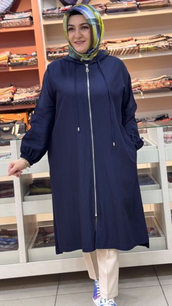 Kapşonlu İp Detaylı Kap Lacivert/15267