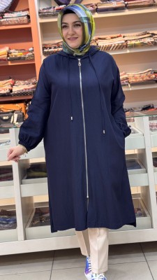 Kapşonlu İp Detaylı Kap Lacivert/15267 - Thumbnail