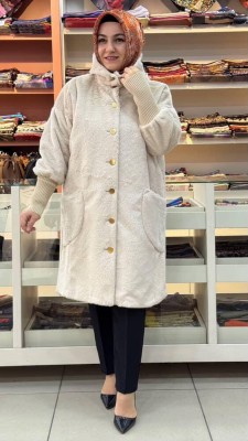 Kapşonlu Kolları Ribana Detaylı Kap Taş/6195 - Thumbnail