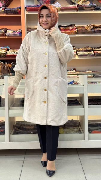 Kapşonlu Kolları Ribana Detaylı Kap Taş/6195