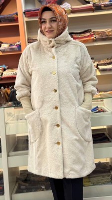 Kapşonlu Kolları Ribana Detaylı Kap Taş/6195 - Thumbnail