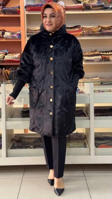 Kapşonlu Kolları Ribana Detaylı Kap Siyah/6195 - Thumbnail