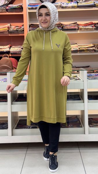 Kapşonlu Tunik Yağ Yeşili/257138