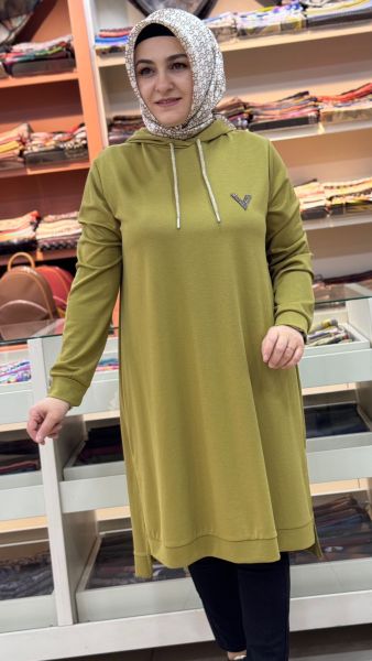 Kapşonlu Tunik Yağ Yeşili/257138