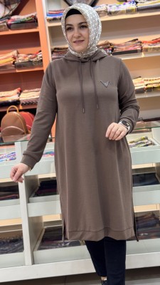 Kapşonlu Tunik Sütlü Kahve/257138 - Thumbnail