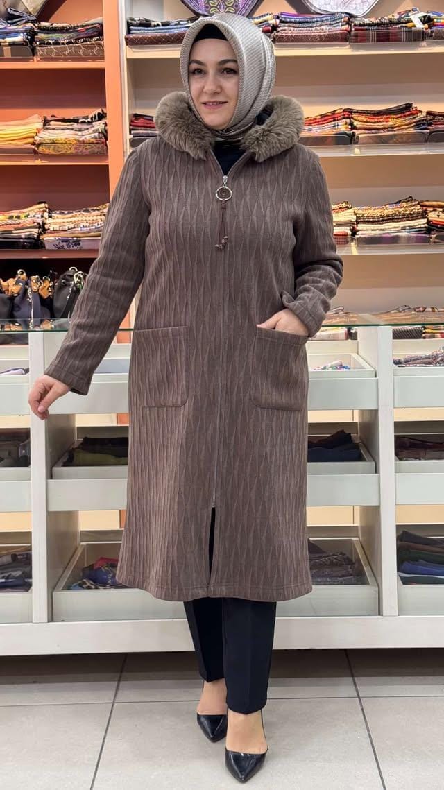 Gaze - Kapşonu Kürklü Kap Kahverengi/9257