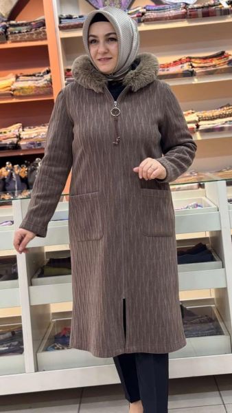 Kapşonu Kürklü Kap Kahverengi/9257