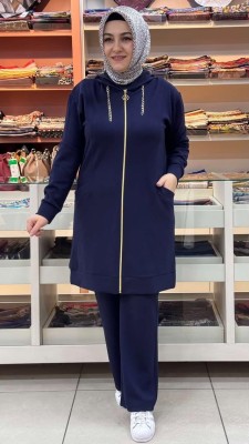 Kapşonu Zincir Detaylı Takım Lacivert/1282 - Thumbnail