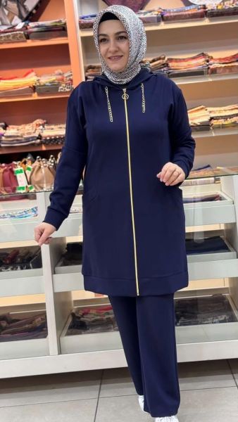 Kapşonu Zincir Detaylı Takım Lacivert/1282