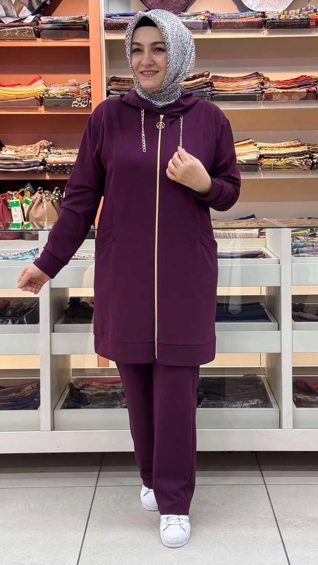 inza moda - Kapşonu Zincir Detaylı Takım Bordo/1282