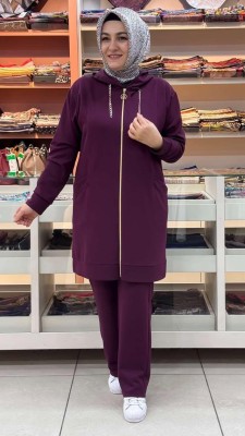 inza moda - Kapşonu Zincir Detaylı Takım Bordo/1282