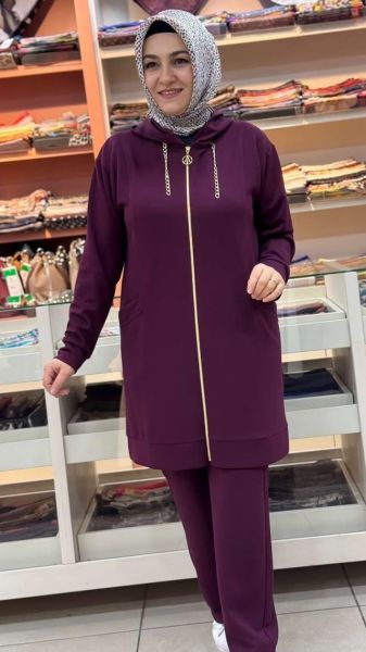 Kapşonu Zincir Detaylı Takım Bordo/1282