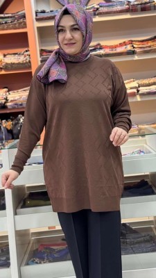 Kare Desen Triko Tunik Kahve/1870 - Thumbnail