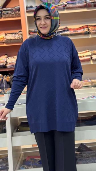 Kare Desen Triko Tunik Lacivert/1870