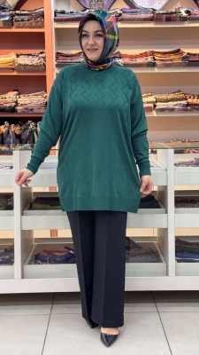 Kare Desen Triko Tunik Zümrüt/1870 - Thumbnail