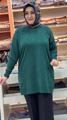 Kare Desen Triko Tunik Zümrüt/1870 - Thumbnail