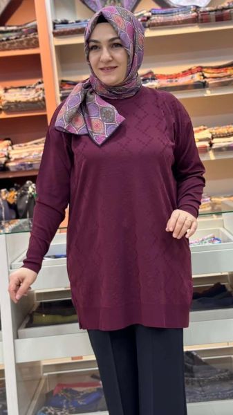 Kare Desen Triko Tunik Bordo/1870