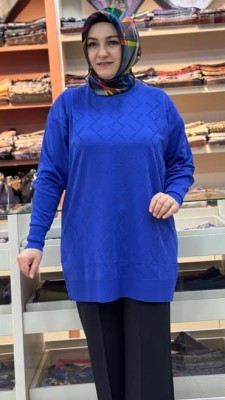 Kare Desen Triko Tunik Saks/1870 - Thumbnail