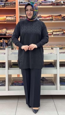 inza moda - Kare Desen Triko Tunik Siyah/1870