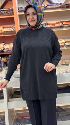 Kare Desen Triko Tunik Siyah/1870 - Thumbnail