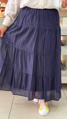 Puane - Kat Detaylı Astarlı Etek Lacivert/32359