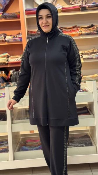 Kazayağı Desen Sim Detaylı Takım Siyah/3585