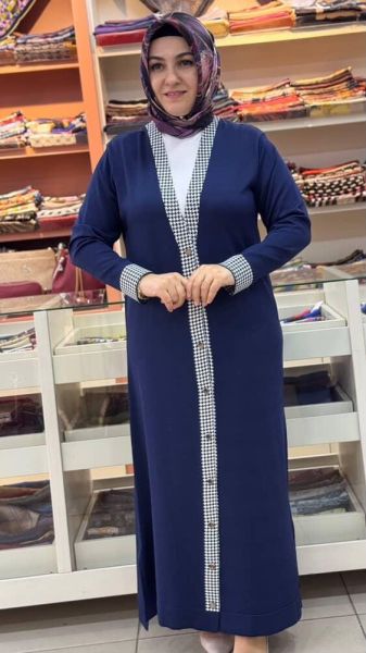 Kazayaklı Merserize Uzun Hırka İndigo/1823