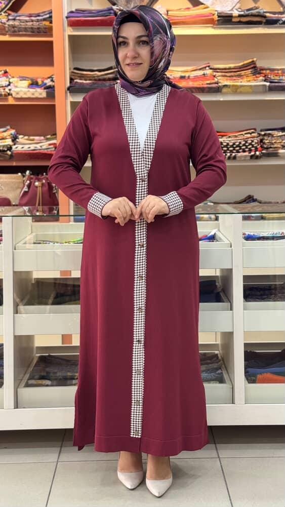  - Kazayaklı Merserize Uzun Hırka Bordo/1823