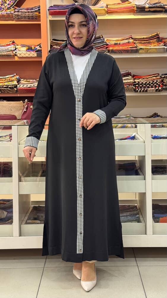  - Kazayaklı Merserize Uzun Hırka Siyah/1823