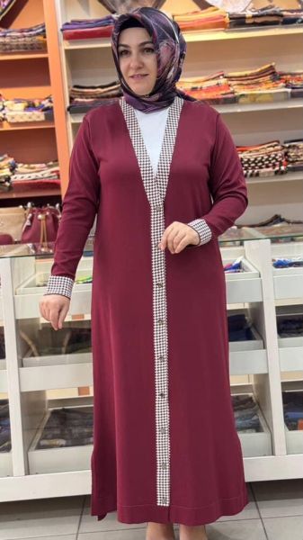 Kazayaklı Merserize Uzun Hırka Bordo/1823