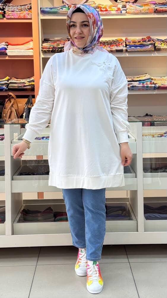 Puane - Kelebek Detaylı Sweat Tunik Ekru/10661