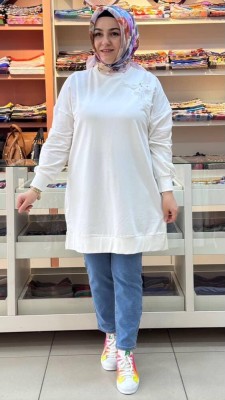 Puane - Kelebek Detaylı Sweat Tunik Ekru/10661
