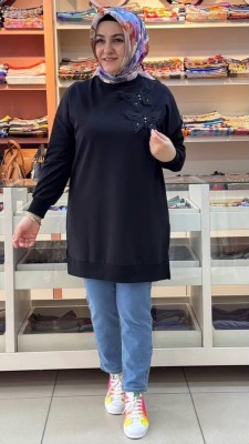 Puane - Kelebek Detaylı Sweat Tunik Siyah/10661