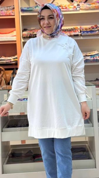 Kelebek Detaylı Sweat Tunik Ekru/10661