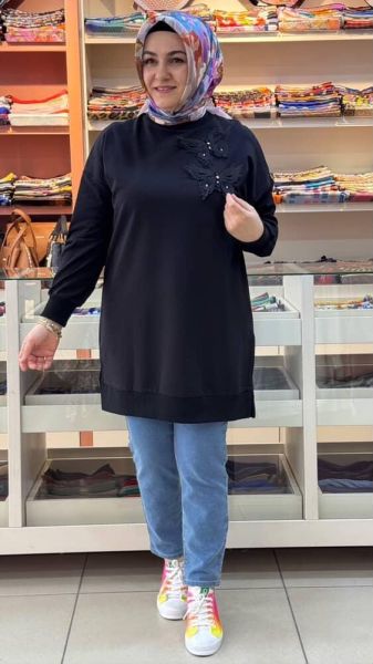 Kelebek Detaylı Sweat Tunik Siyah/10661