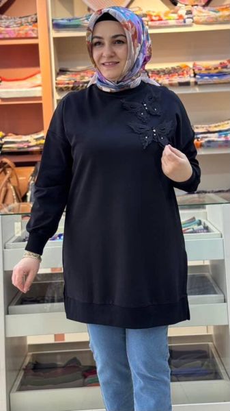 Kelebek Detaylı Sweat Tunik Siyah/10661