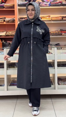 Puane - Kelebek Taş Detaylı Beli Büzgülü Kap Siyah/15257