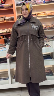 Kelebek Taş Detaylı Beli Büzgülü Kap Kahve/15257 - Thumbnail