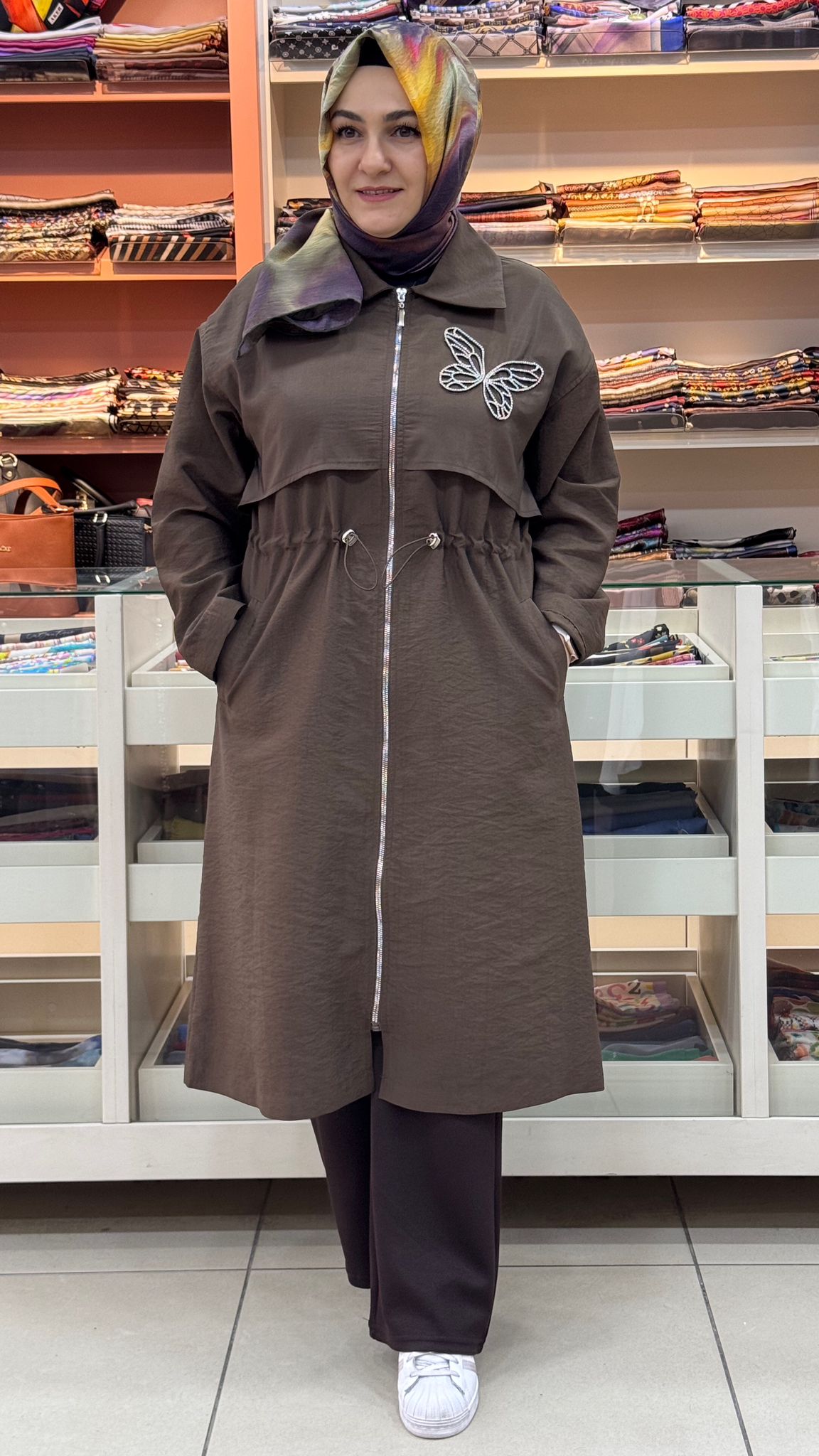 Puane - Kelebek Taş Detaylı Beli Büzgülü Kap Kahve/15257