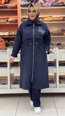 Puane - Kelebek Taş Detaylı Beli Büzgülü Kap Lacivert/15257