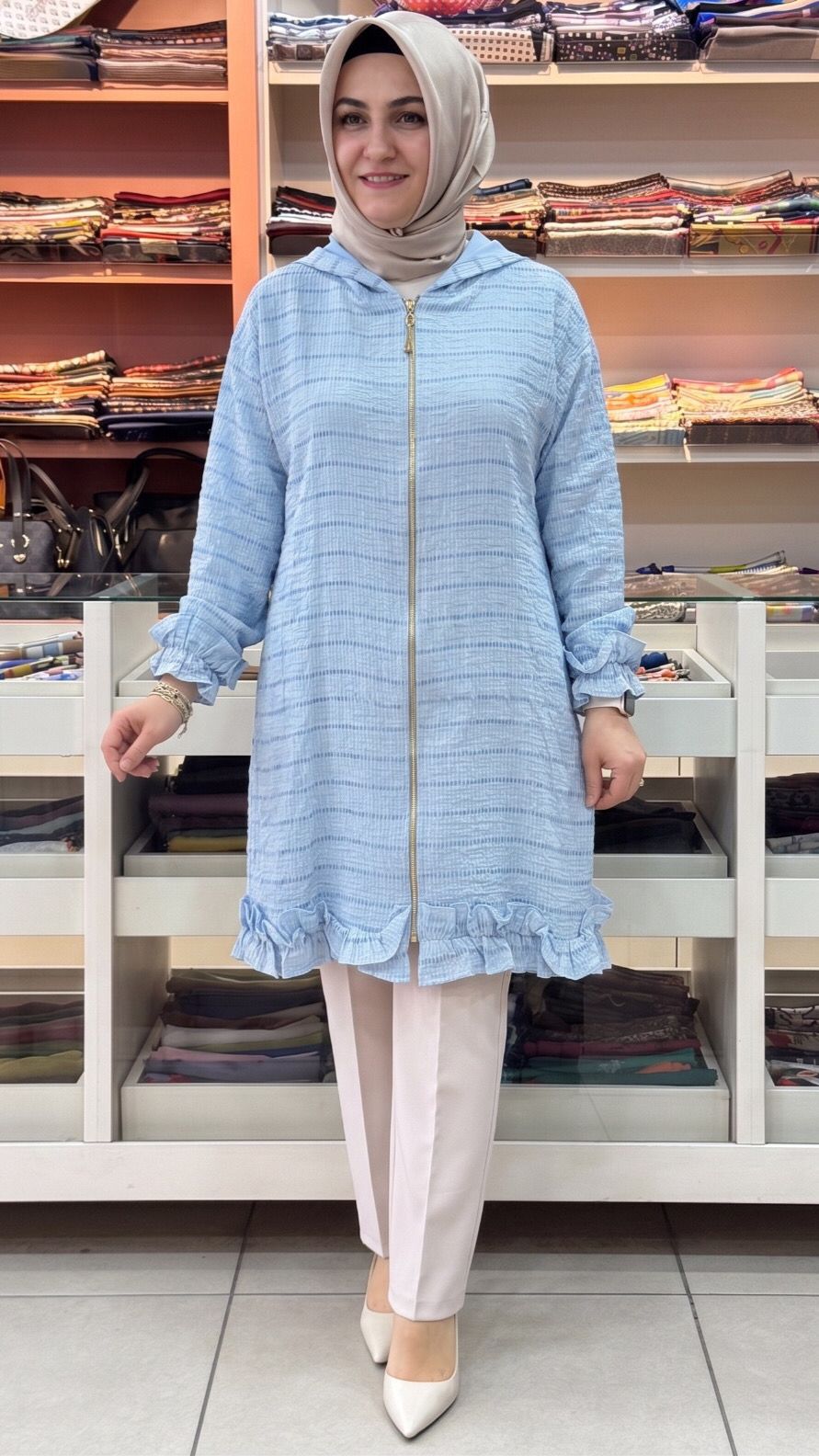 YUQA - Kemer Detaylı Altı Fırfırlı Yazlık Ceket Bebe Mavi/4039 