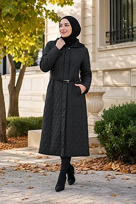 Armine Trend - Kemer Detaylı Kapitone Kap Siyah/4059