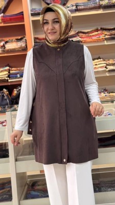Kemer Detaylı Süet Yelek Acı Kahve/24437 - Thumbnail