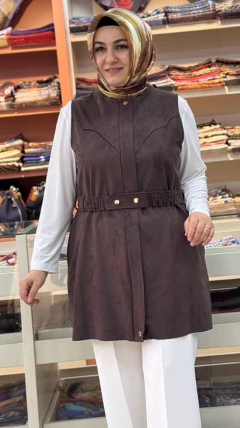 Kemer Detaylı Süet Yelek Acı Kahve/24437