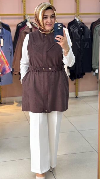 Kemer Detaylı Süet Yelek Acı Kahve/24437