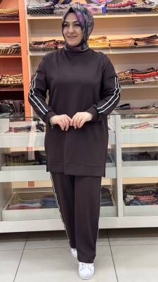 inza moda - Kenarları Taş Detaylı Takım Kahve/1885