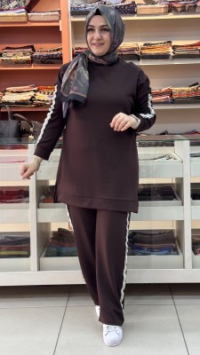 İnza Moda - Kenarları Taş Detaylı Takım Kahve/1885