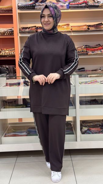 Kenarları Taş Detaylı Takım Kahve/1885