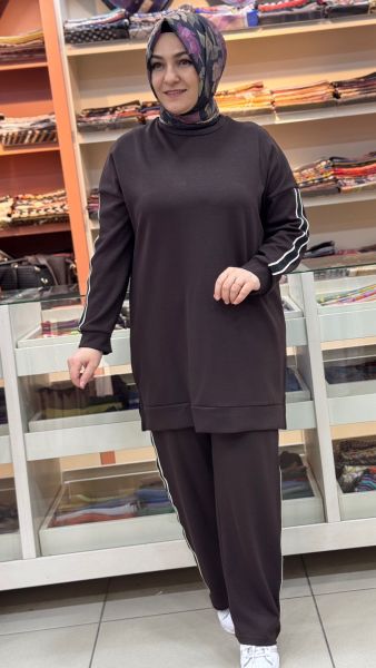 Kenarları Taş Detaylı Takım Kahve/1885