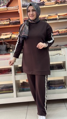 Kenarları Taş Detaylı Takım Kahve/1885 - Thumbnail